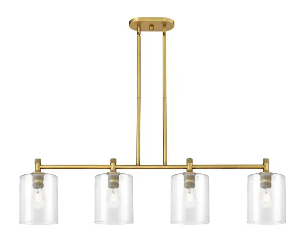 Details abound in the Crown Point Collection with an industrial take on modern sophistication. This stunning line of fixtures features cylindrical glass set in an updated restoration style frame with intricate knurling detail on the sockets, canopy, and finials.