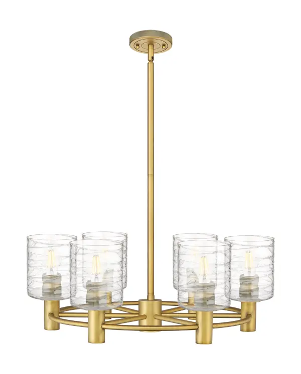 Details abound in the Crown Point Collection with an industrial take on modern sophistication. This stunning line of fixtures features cylindrical glass set in an updated restoration style frame with intricate knurling detail on the sockets, canopy, and finials.