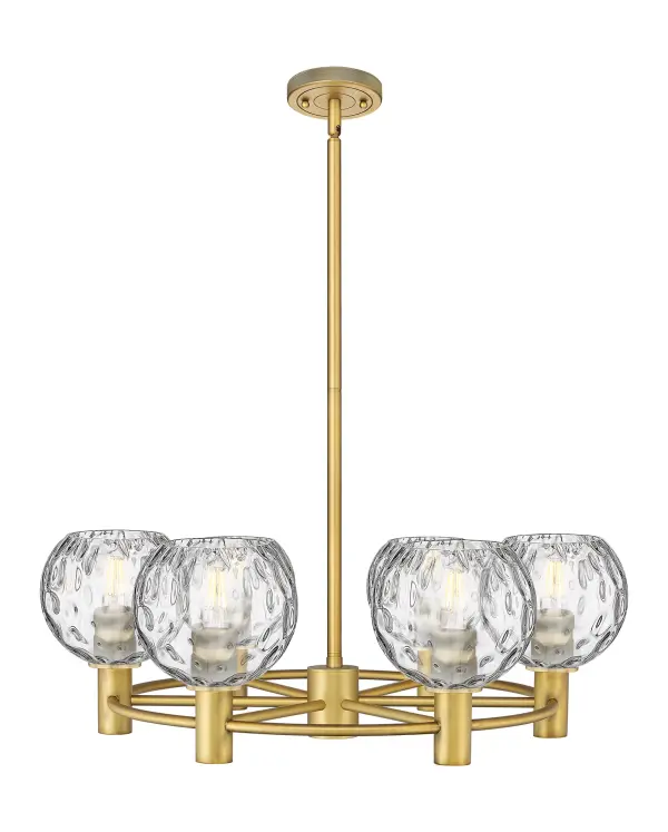 Details abound in the Crown Point Collection with an industrial take on modern sophistication. This stunning line of fixtures features cylindrical glass set in an updated restoration style frame with intricate knurling detail on the sockets, canopy, and finials.