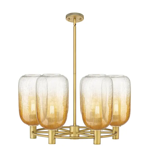 Details abound in the Crown Point Collection with an industrial take on modern sophistication. This stunning line of fixtures features cylindrical glass set in an updated restoration style frame with intricate knurling detail on the sockets, canopy, and finials.