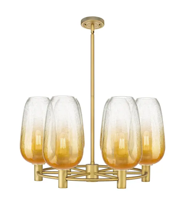 Details abound in the Crown Point Collection with an industrial take on modern sophistication. This stunning line of fixtures features cylindrical glass set in an updated restoration style frame with intricate knurling detail on the sockets, canopy, and finials.