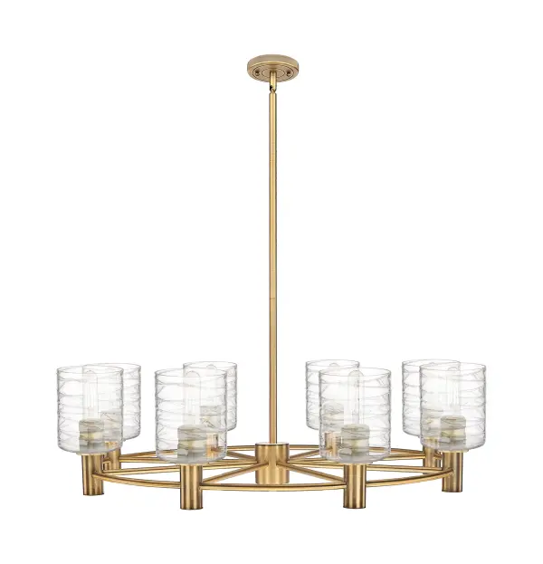 Details abound in the Crown Point Collection with an industrial take on modern sophistication. This stunning line of fixtures features cylindrical glass set in an updated restoration style frame with intricate knurling detail on the sockets, canopy, and finials.