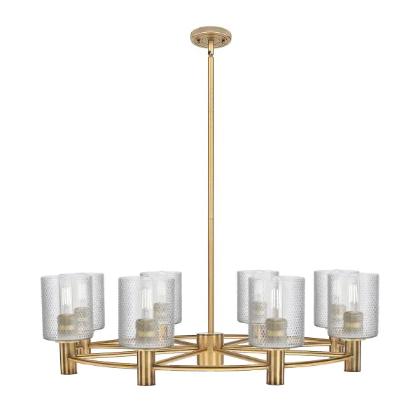 Details abound in the Crown Point Collection with an industrial take on modern sophistication. This stunning line of fixtures features cylindrical glass set in an updated restoration style frame with intricate knurling detail on the sockets, canopy, and finials.