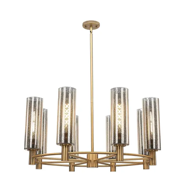 Details abound in the Crown Point Collection with an industrial take on modern sophistication. This stunning line of fixtures features cylindrical glass set in an updated restoration style frame with intricate knurling detail on the sockets, canopy, and finials.