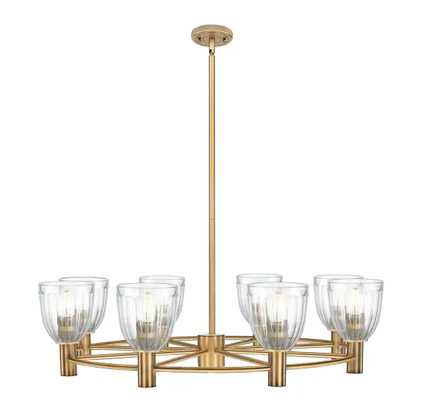 Details abound in the Crown Point Collection with an industrial take on modern sophistication. This stunning line of fixtures features cylindrical glass set in an updated restoration style frame with intricate knurling detail on the sockets, canopy, and finials.