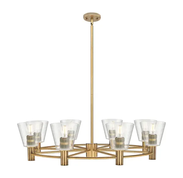 Details abound in the Crown Point Collection with an industrial take on modern sophistication. This stunning line of fixtures features cylindrical glass set in an updated restoration style frame with intricate knurling detail on the sockets, canopy, and finials.