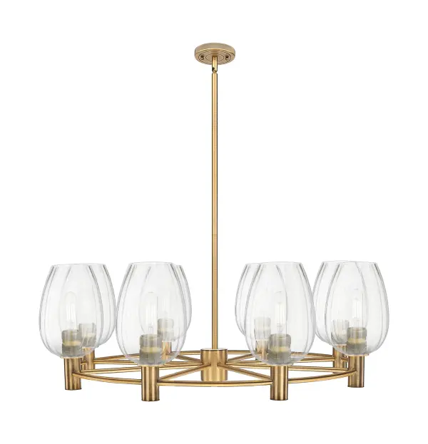 Details abound in the Crown Point Collection with an industrial take on modern sophistication. This stunning line of fixtures features cylindrical glass set in an updated restoration style frame with intricate knurling detail on the sockets, canopy, and finials.