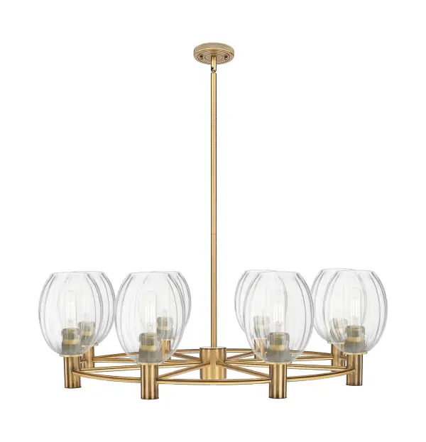 Details abound in the Crown Point Collection with an industrial take on modern sophistication. This stunning line of fixtures features cylindrical glass set in an updated restoration style frame with intricate knurling detail on the sockets, canopy, and finials.