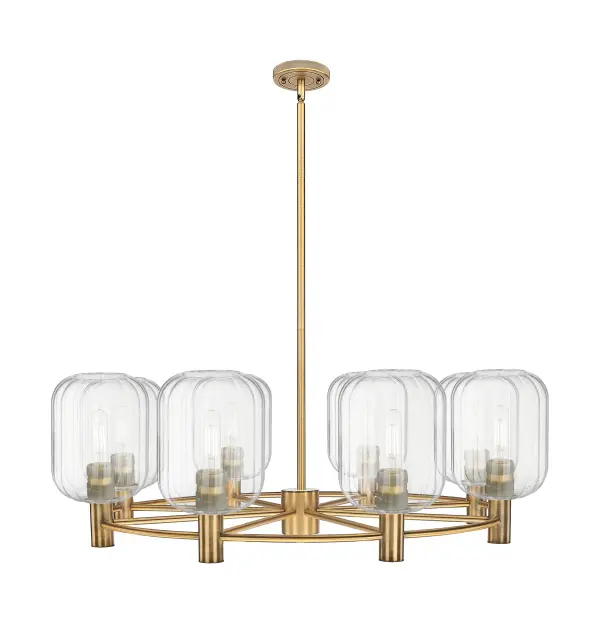 Details abound in the Crown Point Collection with an industrial take on modern sophistication. This stunning line of fixtures features cylindrical glass set in an updated restoration style frame with intricate knurling detail on the sockets, canopy, and finials.