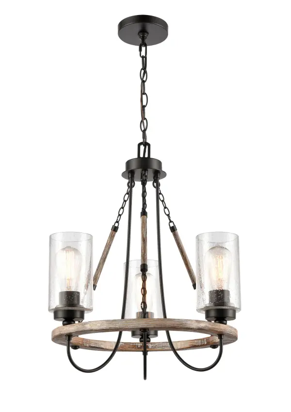 The fixtures in the Paladin Collection deliver charming modern farmhouse design.  The hand carved wood detail creates a natural feel that enhances the distinctive look of the collection.