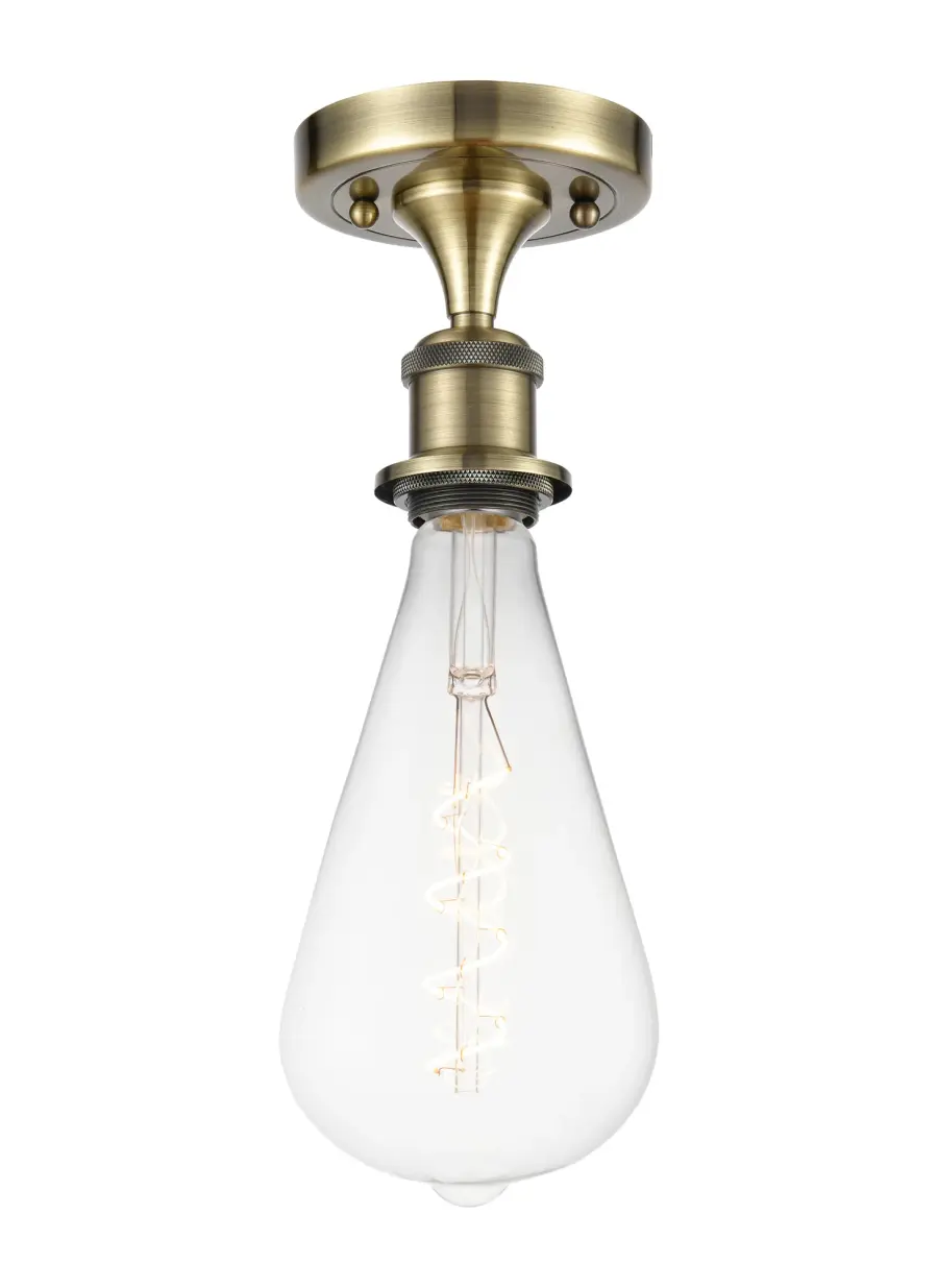 Bare Bulb - Antique Brass - Semi-Flush Mount - Image 1