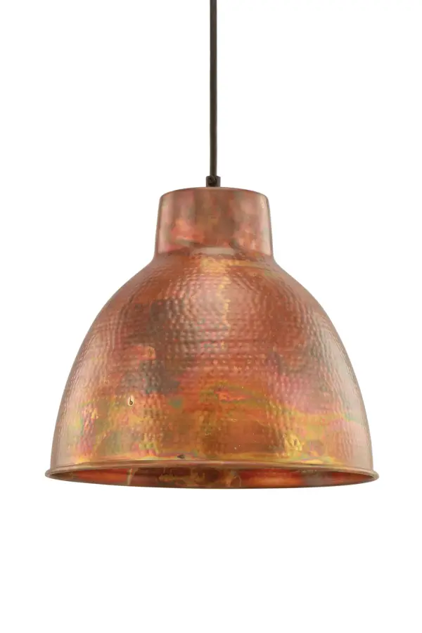 Whether you're looking for a more industrial look or a bit of international style, the Charita fits the bill. Crafted out of hand-hammered steel in a wonderful burnt copper finish, this collection features patinated pieces of art that are sure to be the highlight of any decor.