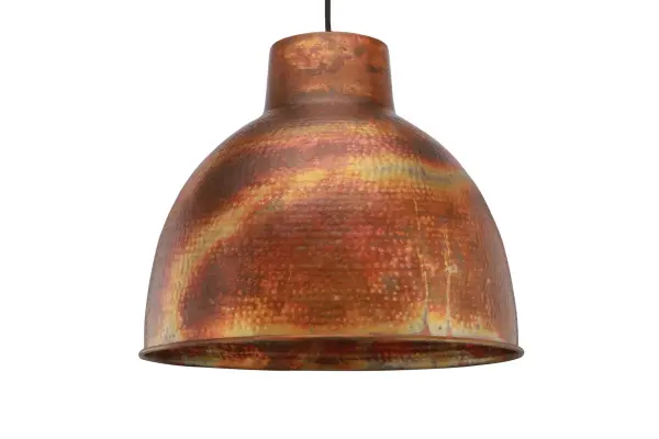 Whether you're looking for a more industrial look or a bit of international style, the Charita fits the bill. Crafted out of hand-hammered steel in a wonderful burnt copper finish, this collection features patinated pieces of art that are sure to be the highlight of any decor.