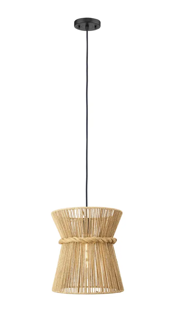 The Sutton is a beautifully crafted geometric pendant in natural materials, accentuated by intricate rope detailing. It merges classic craftsmanship with modern elegance.