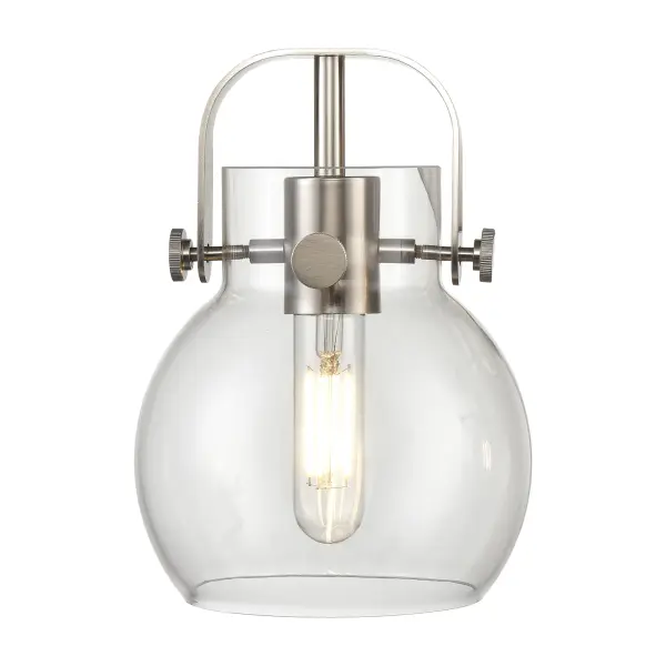 Pilaster II Sphere offers graceful and timeless design through the classic arch of the metal frame which secures the globe-shaped glass shade. The attractive form of the glass combined with the beautiful metalwork elevates the look of any space.