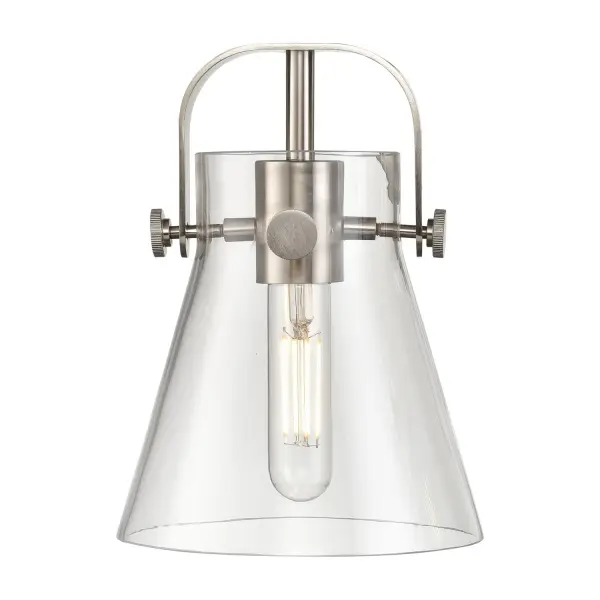 The Pilaster II Cone collection creates a welcoming mood with the crisp minimal metal frame paired with a beautifully tapered cone glass shade. The modern design and trendy geometric shape of the fixture allows this collection to fit in any decor.