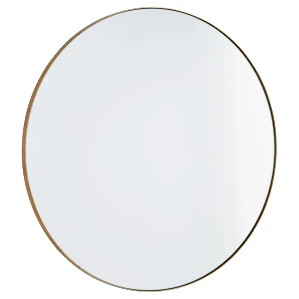 A clean and simple 30-inch round mirror with a gold finish that brings warmth and elegance to any room. Its versatile design works seamlessly across multiple décor styles from modern to transitional.