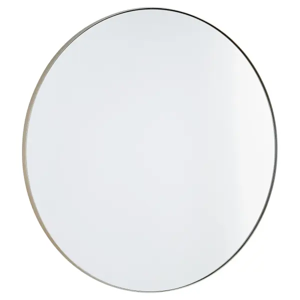 A classic 30-inch round mirror with a sleek silver frame that complements any décor style. Its clean lines and simple design make it a versatile choice for residential and commercial spaces alike.