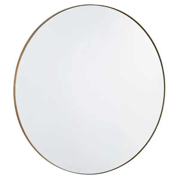 This 36-inch round mirror features a sleek gold frame that brings warmth and elegance to any space. Its clean, simple design makes it adaptable to various décor styles from contemporary to transitional settings.