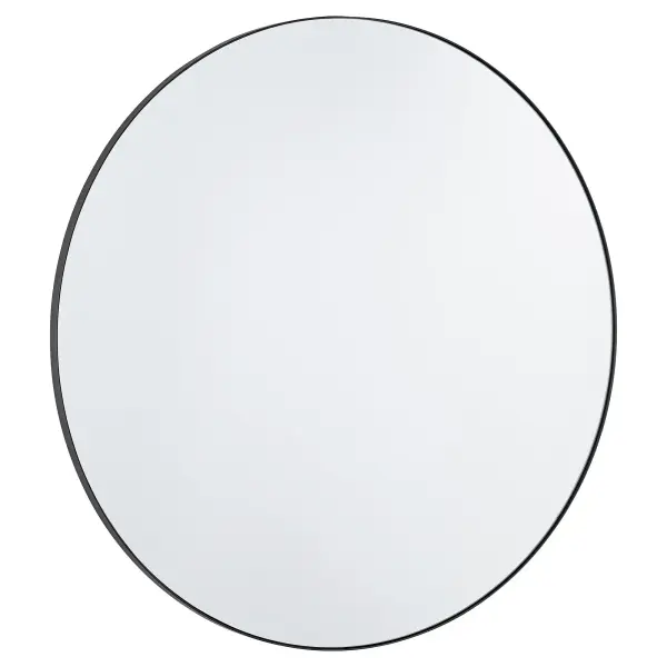 This 36-inch round mirror combines minimalist design with versatile styling. The matte black finish adds contemporary sophistication while remaining neutral enough to complement any décor scheme.