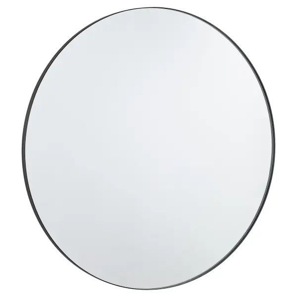 This 42-inch round mirror features a sleek matte black frame that complements any modern or contemporary décor. Its generous size makes it ideal for bathrooms, bedrooms, and entryways while maintaining a minimalist aesthetic.