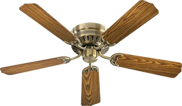 The Custom Hugger 52" combines classic antique brass styling with practical flush-mount design, delivering 3384 CFM airflow ideal for rooms with low ceilings. Simple pull-chain operation and versatile blade options make it adaptable.