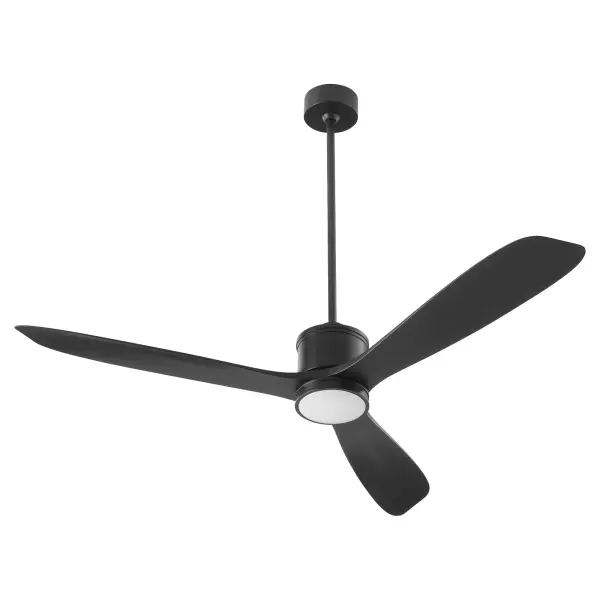 The Portland 58" fan combines sleek modern design with durable wet-rated construction, making it ideal for patios and covered outdoor areas. Its rounded profile and matte black finish add contemporary style. - alternate view