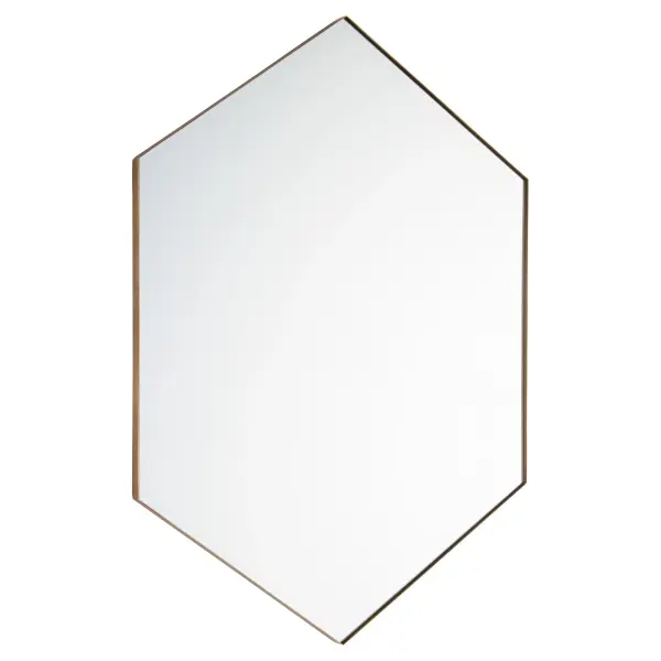 This 28"x40" hexagonal mirror combines contemporary geometric design with a luxurious matte gold finish. The 1-inch frame extension adds dimensional depth, making it a versatile statement piece for residential and commercial spaces.