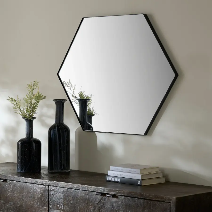 Hexagon Mirror 28" x 40" in Matte Black - Image 5