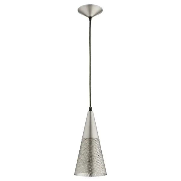 The Mesh Cone pendant combines transitional elegance with industrial texture through its steel mesh shade. The satin nickel finish offers a refined, neutral aesthetic that complements multiple design styles.