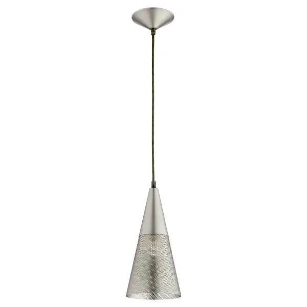 The Mesh Cone pendant combines transitional elegance with industrial texture through its steel mesh shade. The satin nickel finish offers a refined, neutral aesthetic that complements multiple design styles. - alternate view
