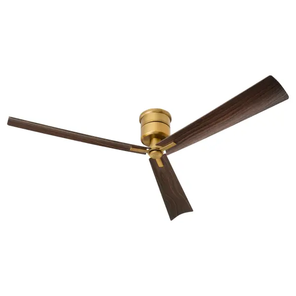 The Osprey 56" brings 19th-century charm to modern outdoor spaces with its wet-rated hugger design. Perfect for low ceilings, this brushed brass fan combines nostalgic styling with practical weather resistance.