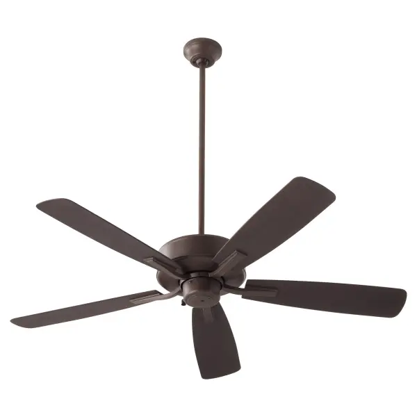 The Ovation 52" ceiling fan combines practical wet-rated durability with understated style. Its slightly curved blades and modest housing make it versatile for both covered outdoor spaces and interior rooms.
