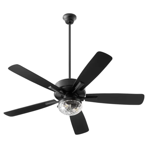 The Ovation 52" ceiling fan combines sleek, curved blade design with wet-rated durability, making it perfect for covered outdoor spaces and humid environments. Its modest housing and matte black finish deliver modern style.