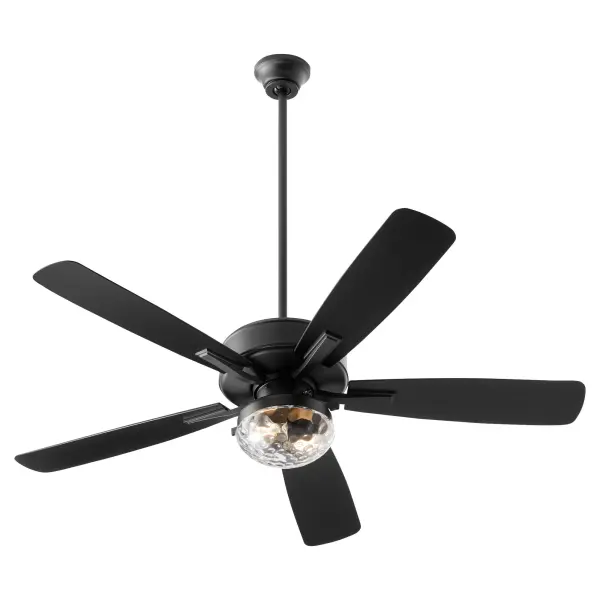 The Ovation 52" ceiling fan combines sleek, curved blade design with wet-rated durability, making it perfect for covered outdoor spaces and humid environments. Its modest housing and matte black finish deliver modern style. - alternate view