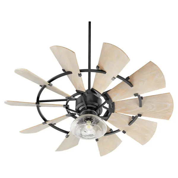 The Windmill 52" fan delivers exceptional performance with its 10-blade wagon wheel design and impressive 2881 CFM airflow. The 6-speed DC motor with remote control offers precise comfort control, while the rustic aesthetic adds bold character to spacious rooms. - alternate view
