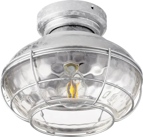 The Windmill Small Hudson light kit brings authentic industrial style to ceiling fans with its galvanized finish and protective cage design. Clear hammered glass adds vintage character while the damp rating ensures reliable performance in covered outdoor spaces.