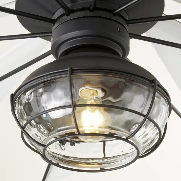 The Windmill Large Hudson combines industrial cage design with hammered glass for authentic barn-inspired style. Damp-rated for versatile indoor-outdoor use, it brings timeless craftsmanship to ceiling fans. - alternate view
