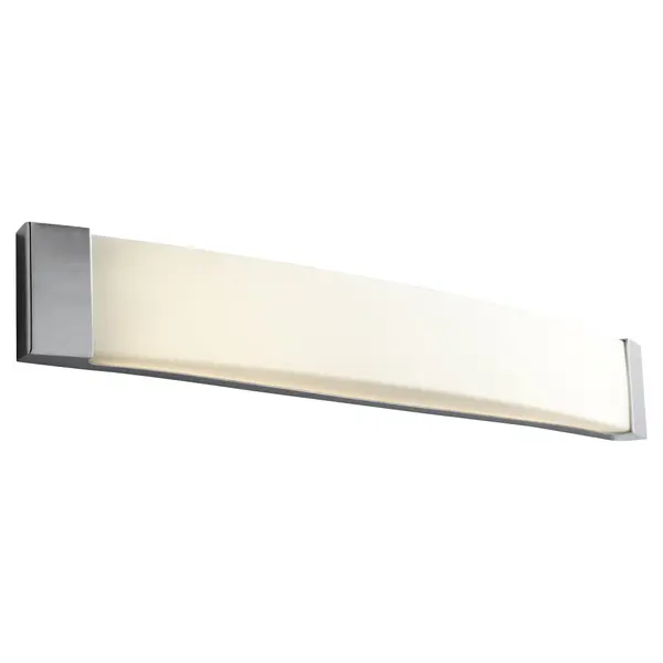 The Apollo vanity light delivers clean, contemporary styling with its polished chrome finish and matte white glass shades. At 37 inches wide, it provides excellent illumination for double vanities while maintaining a slim 4.75-inch profile. - alternate view