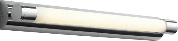 The Skyline vanity light delivers clean, contemporary styling with its polished chrome finish and matte white acrylic diffuser. At 24 inches wide, it provides excellent task lighting for medium-sized vanities while maintaining a slim 3.25-inch profile.
