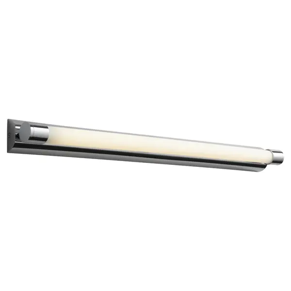 The Skyline vanity light delivers clean, contemporary style with its polished chrome finish and matte white acrylic shade. At 36 inches wide, it provides excellent illumination for double vanities while maintaining a slim 3.25-inch profile. - alternate view