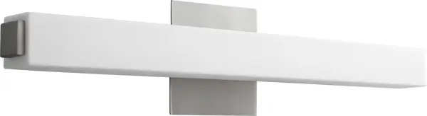 The Adelphi vanity light combines clean lines with practical functionality. Its 24-inch width makes it ideal for standard bathroom vanities, while the matte white acrylic shade provides even, flattering illumination.