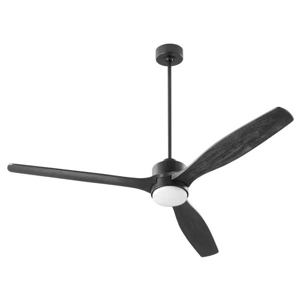 The Reni 65" ceiling fan combines contemporary aesthetics with smart home technology. WiFi-enabled through Bond technology, it features curved blades in walnut or matte black and offers optional LED lighting for enhanced functionality. - alternate view