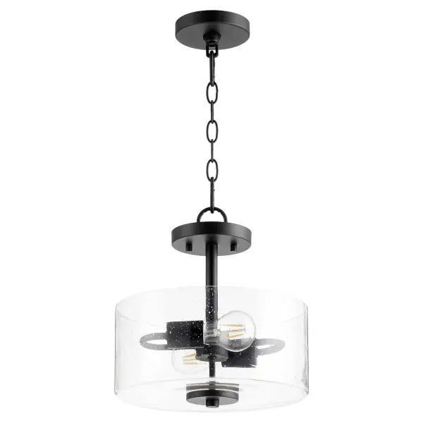 The Dakota semi-flush mount combines mid-century modern geometry with practical versatility. Clear seeded glass shades and noir finish create urban sophistication, while dual-mount capability and outdoor rating make it adaptable for multiple spaces.
