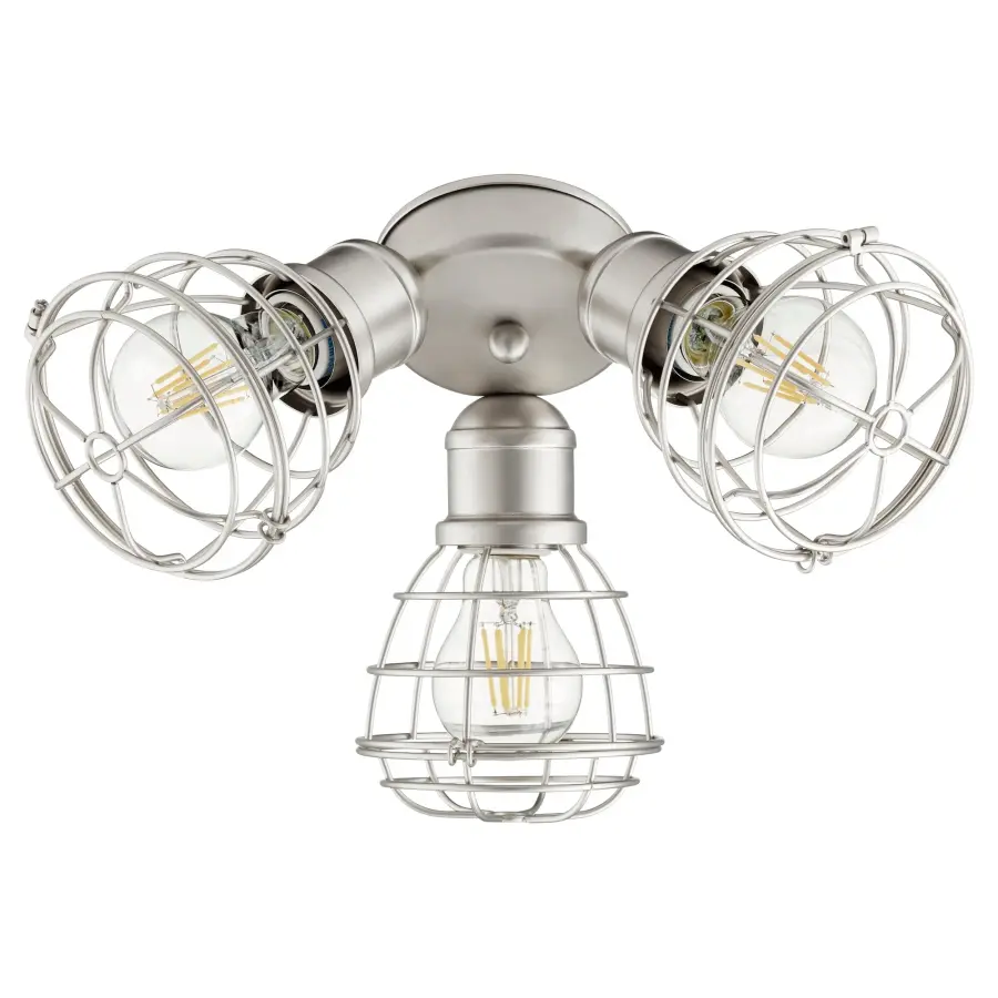 3-Light Industrial Cage Light Kit in Satin Nickel - Image 1