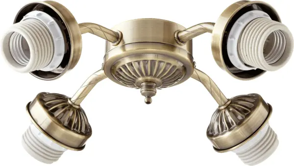 This 4-light fan light kit combines timeless traditional styling with modern LED compatibility. The antique brass finish and fluted glass details add sophisticated charm to any ceiling fan installation.