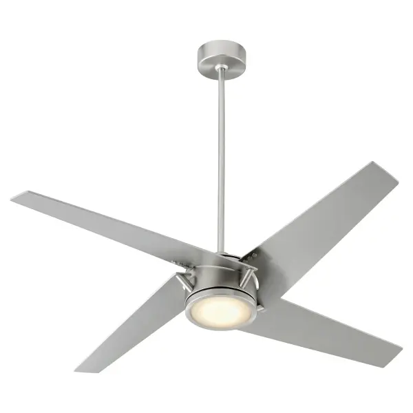 The Axis 54" ceiling fan combines transitional elegance with modern functionality. Its satin nickel finish and wooden blades create a cohesive, sophisticated look while the integrated LED light and wall control offer convenient operation. - alternate view