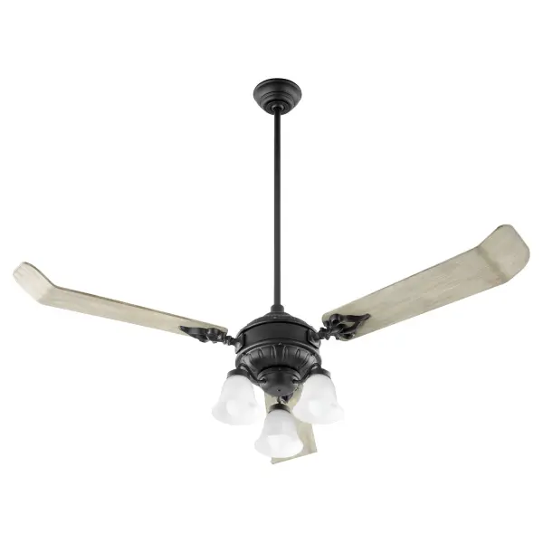 The Brewster ceiling fan delivers timeless traditional design with three slender blades and a compact body. Its textured black finish and quiet operation make it ideal for year-round energy efficiency in larger spaces. - alternate view