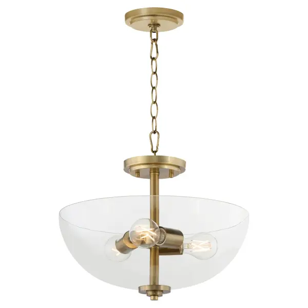 The Adams collection combines timeless dome-shaped glass with warm aged brass finish, offering flexible installation as either a pendant or flush mount. Perfect for traditional and transitional spaces seeking classic charm. - alternate view
