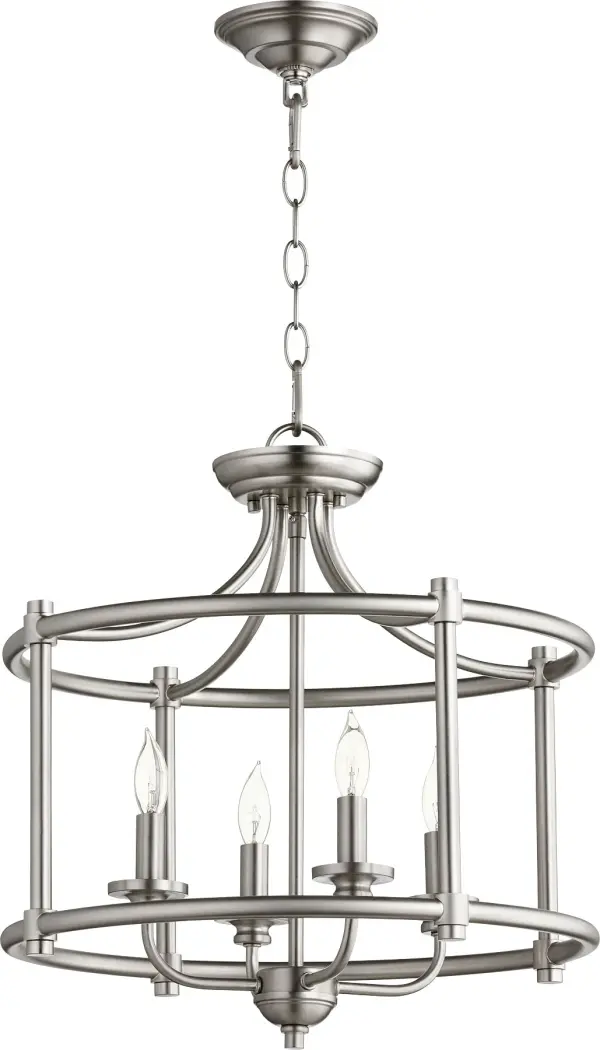 The Rossington 18" semi-flush mount bridges contemporary and traditional design with its clean lines, soft curves, and velvety smooth satin nickel finish. Perfect for spaces with standard ceiling heights.
